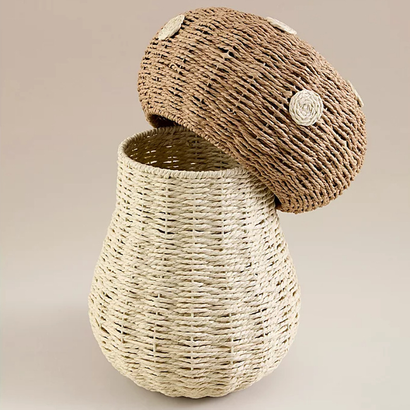 Cesta de almacenamiento de juguetes para niños en forma de hongo nórdico tela de caña canasta de peluche sala de estar caja de almacenamiento de dormitorio
