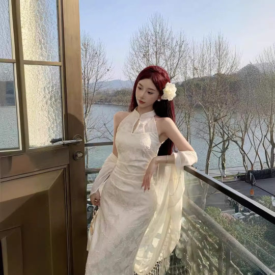 Summer New Chinese Style National Style Improved Cheongsam Dress Elegant Skirt Women's 2024 Spring New White Long Dress