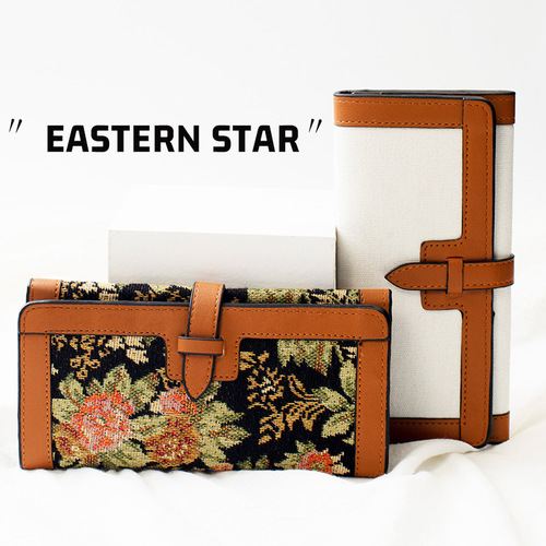  New Women's Long Wallet Solid Color INS Flower Simple Fashion Coin Purse Niche Canvas Retro Wallet