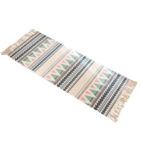 Nordic Minimalist Cotton Linen Geometric Entry Mat Living Room Sofa Coffee Table Bedroom Bedside Long Carpet Multifunctional Fringe Foot Mat