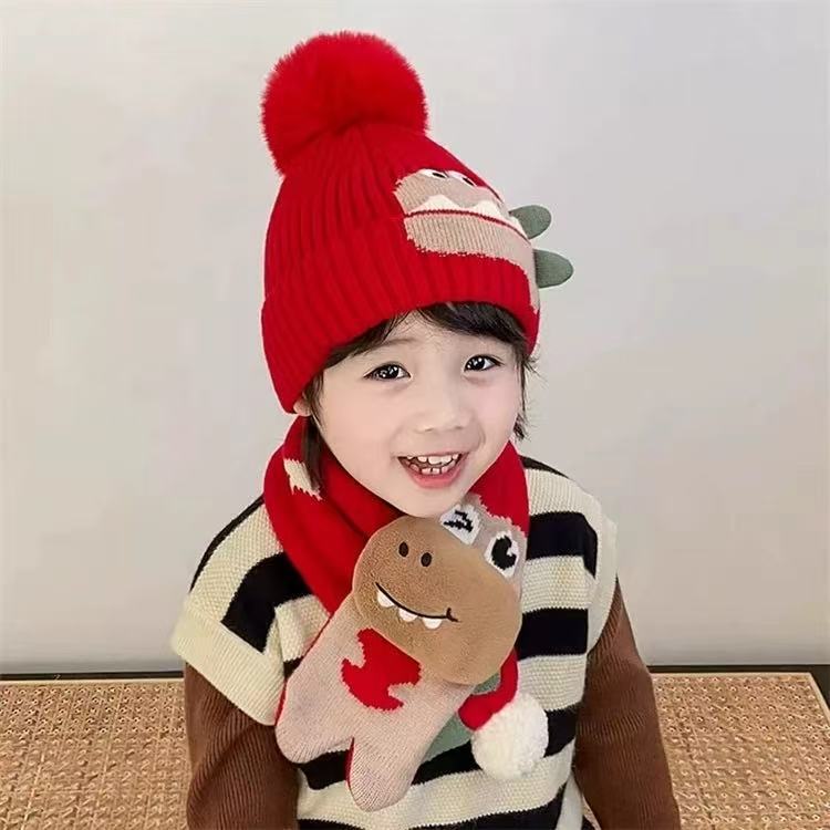 儿童帽子围巾两件套秋冬款婴儿针织毛线帽可爱萌冬季保暖卡通男女|undefined