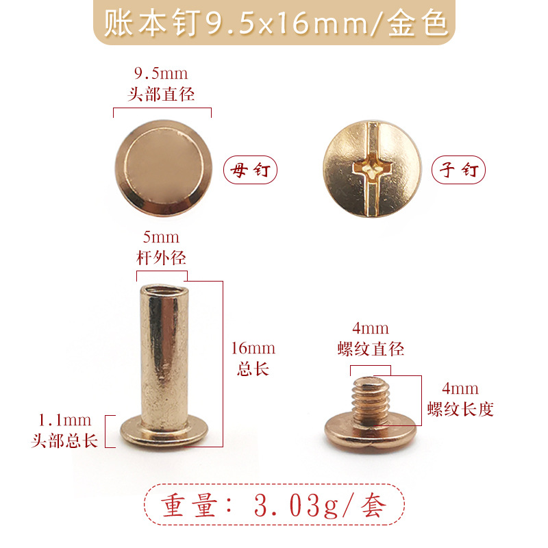 9.5x16mm 황금 철 장부 못(4mmmm 십자 철 나사 포함)