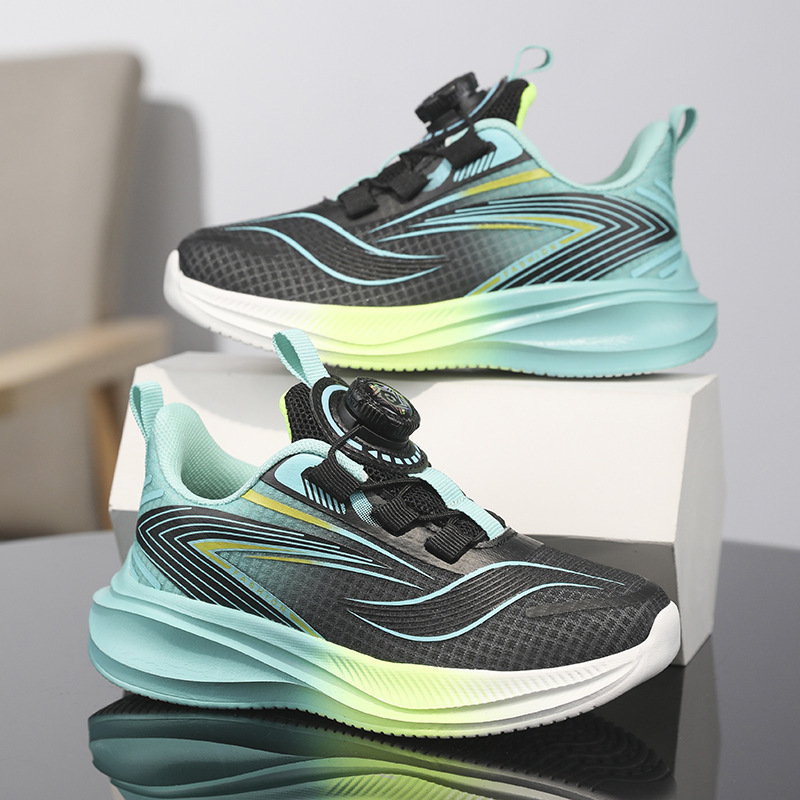 Children's Sports Shoes New Mesh Breathable Boys' Student Running Shoes Lightweight Girls' Campus Rotating Buttons