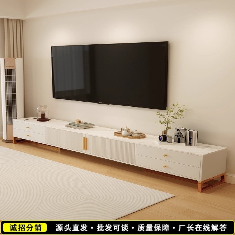 Home-Use Floor-Standing Light Luxury Tv Cabinet, Living Room Integrated Wall-Mounted Storage Cabinet, Small Apartment Minimalist Coffee Table and Tv Cabinet Set