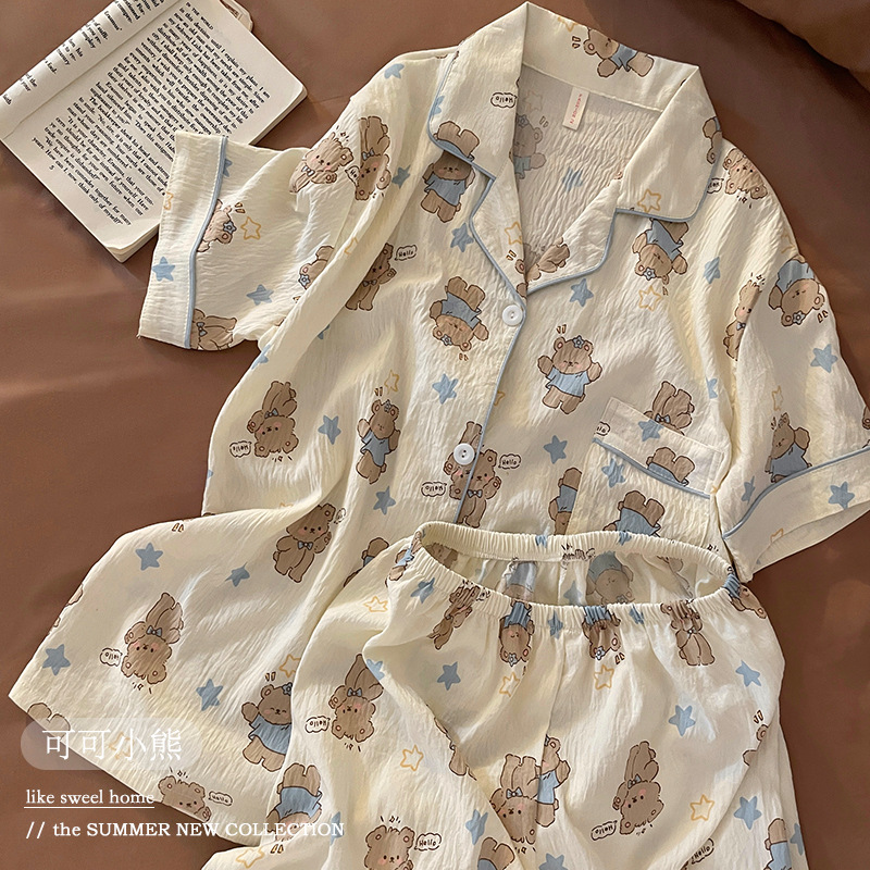 Pijamas al por mayor transfronterizos de verano nubes de algodón cardigan lindos dibujos animados chicas estudiantes se pueden usar con ropa de casa