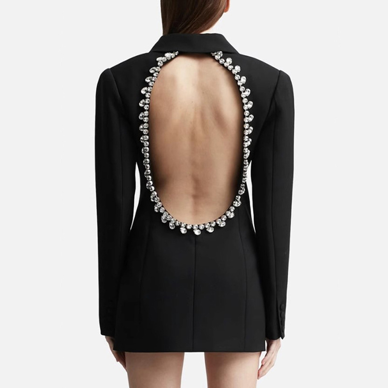 Women's Clothing Fashionable Temperament Lady Style Suit Jacket For Women Autumn New Sexy Backless Diamond Design Small Suit_voghion.com