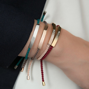 Ins Niche Design Stainless Steel Couple Bracelet Adjustable Braided Rope Hollow Bend Tube Engraving Bracelet