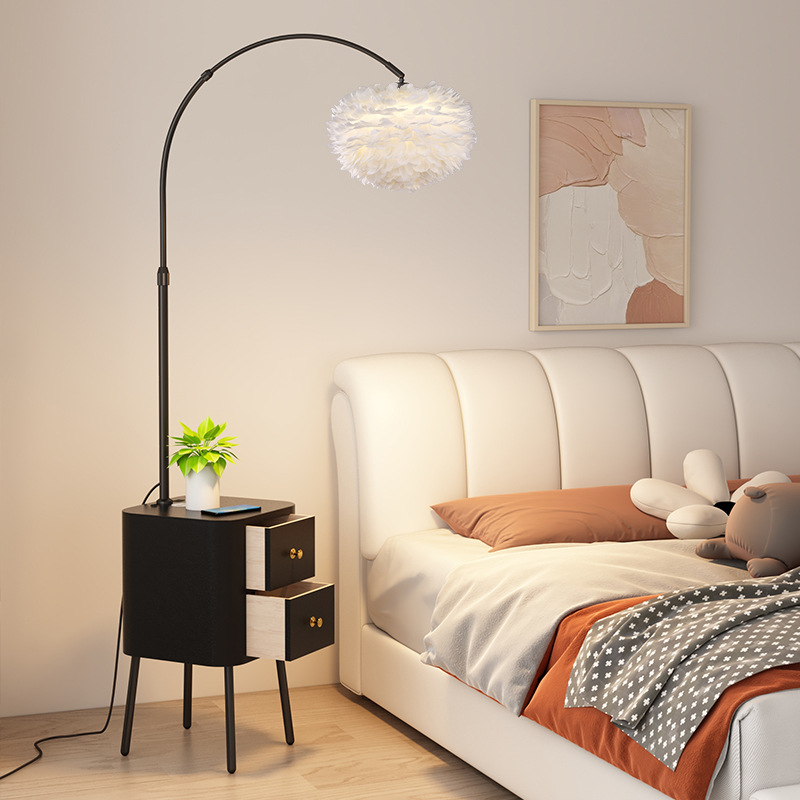 網紅落地燈輕奢客廳沙發邊荼幾置物架抽屜臥室床頭櫃一體