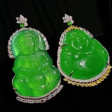 批发镀银镶嵌翡翠绿玉髓大款佛公观音吊坠玛瑙男女款玉石挂件项链