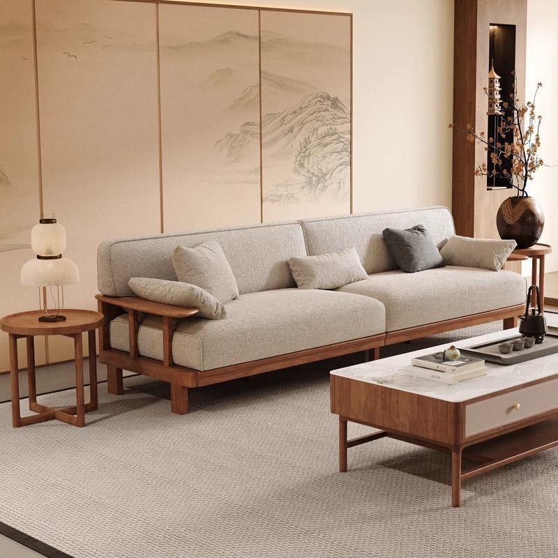 Song-Style Aesthetic Solid Wood Sofa for Home Small Apartment Living Room Straight Four-Seater Ash Wood Nordic New Chinese Style Furniture
