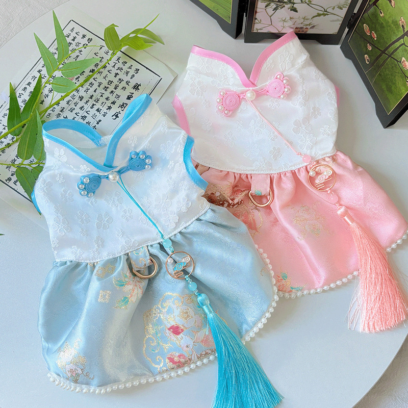 狗狗衣服蝴蝶流苏唐装连衣裙猫咪衣服国风中小型犬适用新中式服装|undefined