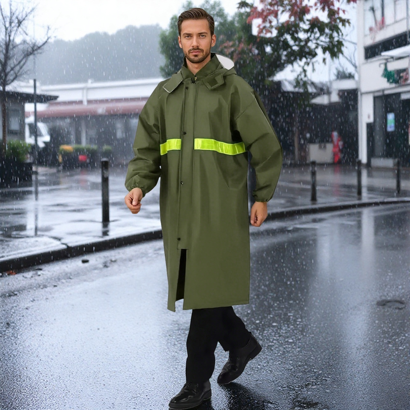 Capa de lluvia tipo split para adultos para llevar Capa de lluvia reflectante gruesa a prueba de tormentas al aire libre Doble capa de ciclismo protección laboral Capa de lluvia de comercio exterior