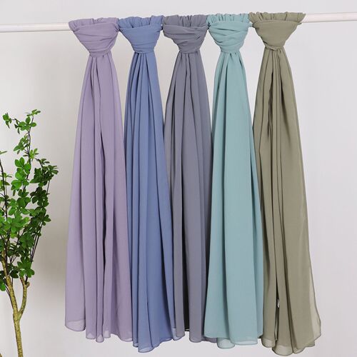 Cross-border live streaming 75D pure color pearl chiffon long scarf Hui people's gauze scarf Middle East Africa headscarf Malaysia Indonesia hijab