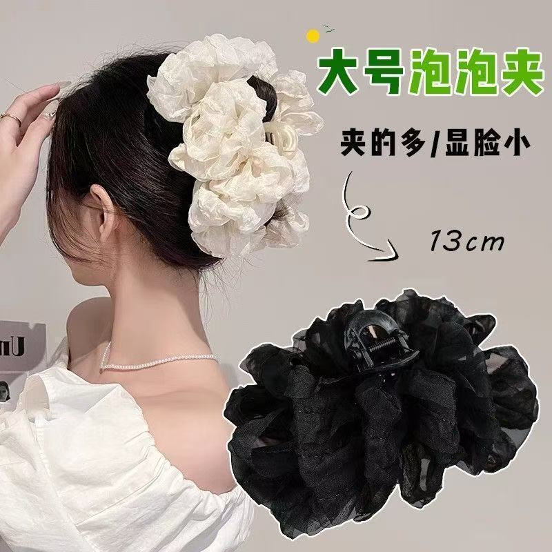 新作レトロ韓国風布製リボン三角ヘアクリップ、女性用大型ヘアクリップ、後頭部の髪量が多い方用シャーククリップ|undefined