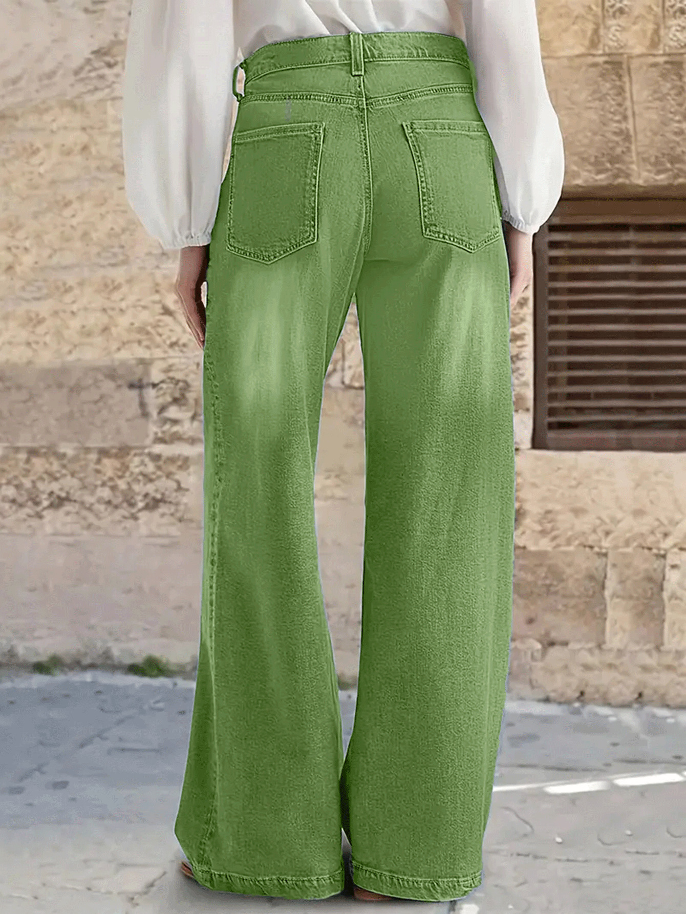 Dam wide leg jeans retro stil med hög midja och lös passform_voghion.com