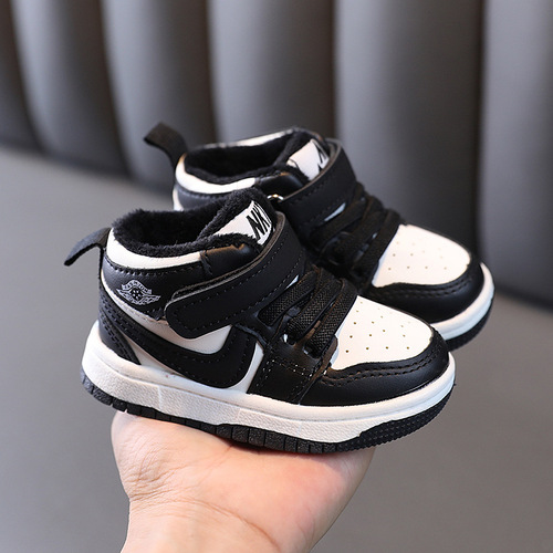Children's sports shoes for boys and girls, mid-top sneakers, winter cotton shoes, Korean style baby shoes for boys and girls, soft-soled toddler shoes
