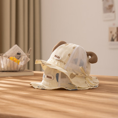 Baby Hat Spring and Summer New Arrival Cute Bow Dog Print Mesh Fisherman Hat for Babies 6-12 Months Sun Hat