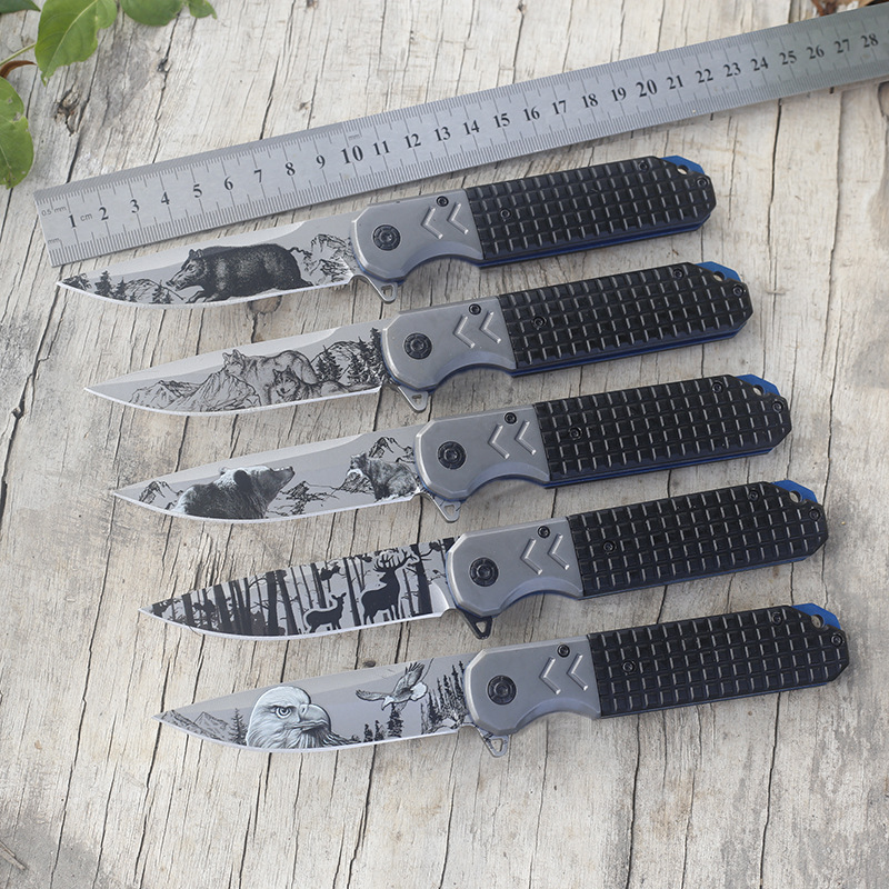 现货 户外折叠刀3D图不锈钢野外防身随身口袋求生战术折刀 塑料柄