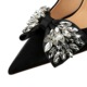 1829-H3 Style Banquet Light Luxury High Heel Shoes Silk Satin Shallow Mouth Pointed Rhinestone Bow High Heel Women's Single Shoes