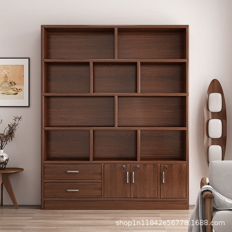 Solid Wood Bookcase, Living Room Storage Cabinet, Study Room Display Rack, Wall-Mounted Integrated Cabinet, Storage Cabinet, Floor-Standing Storage Rack, Corner Cabinet