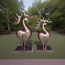 GRP玻璃纤维增强塑料仿铜鹿动物雕塑轻质耐候园林景观定制
