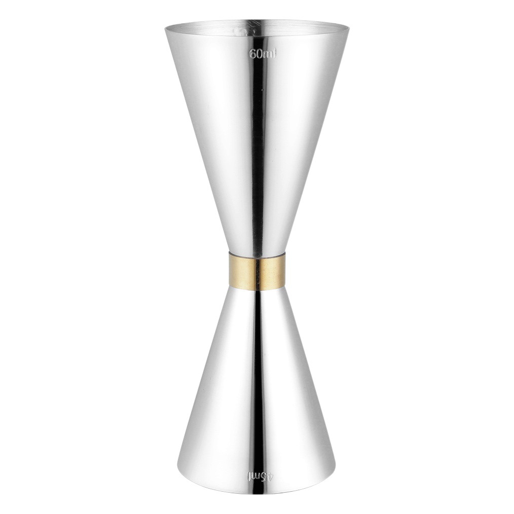 Taza de medición de cóctel de doble cabeza de acero inoxidable 304 con escala anillo de oro dispositivo de medición de vino taza de cintura pequeña