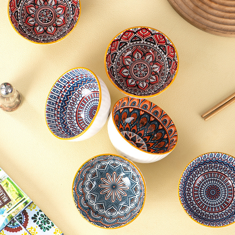 Bohemian Ceramic Bowl Gift Set Blue and White Porcelain Bowl Tableware Advertising Promotional Gifts Can Be Customized with Logo