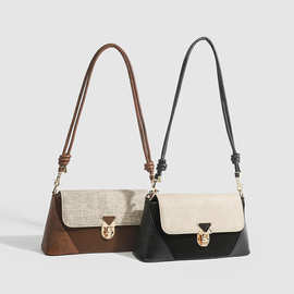 法式复古风包包撞色腋下包女2025新款高级感通勤法棍单肩斜挎包包