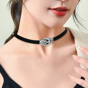 Factory Direct Creative Design Graffiti Belt Buckle Cowhide Neck Necklace Women's Fashion High Sense Niche Light Luxury Trendy