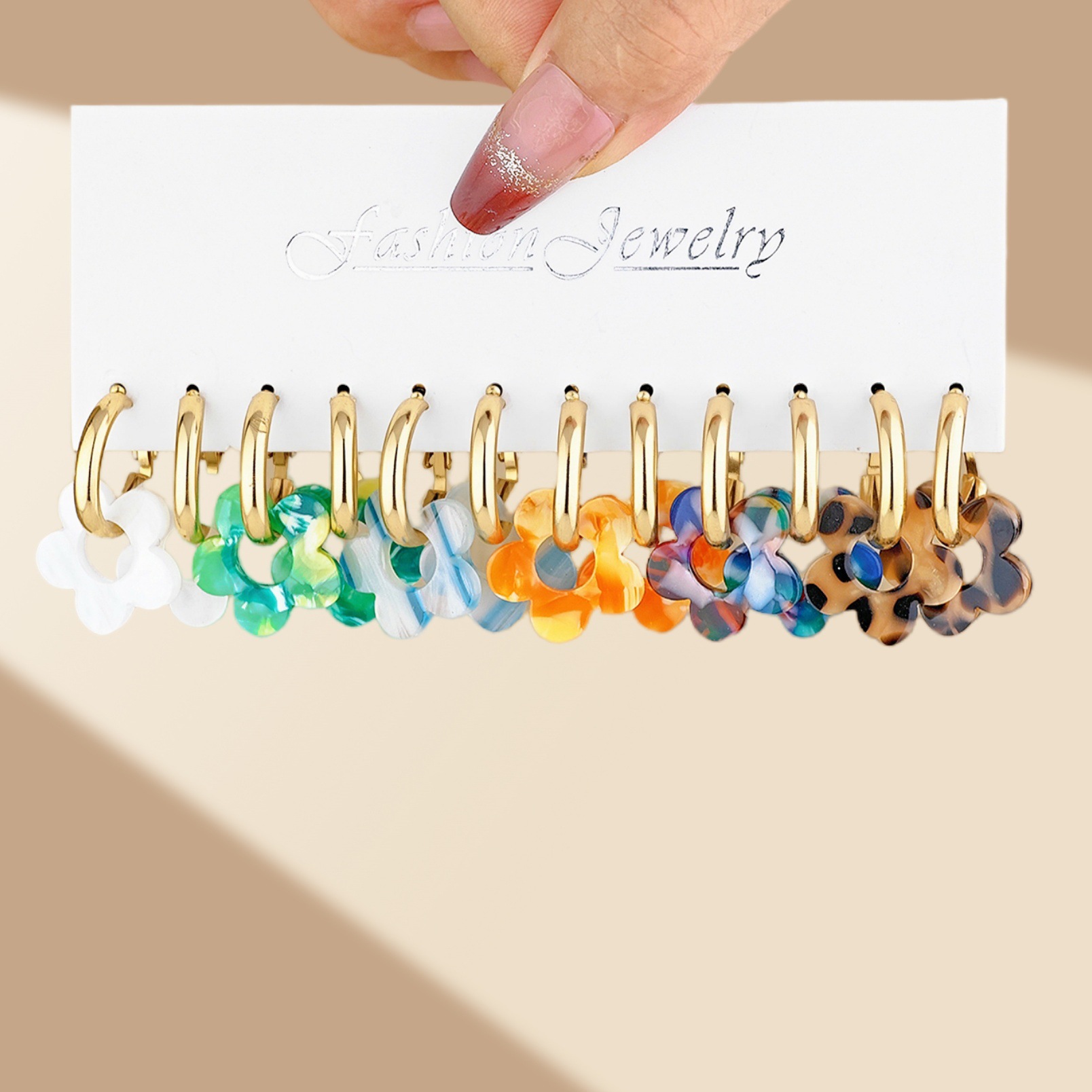 Juego de pendientes de aleación con diseño de flor de cerezo, estilo europeo y americano, superventas transfronterizo, diseño de nicho, con efecto de goteo de aceite y colores vibrantes, venta al por mayor