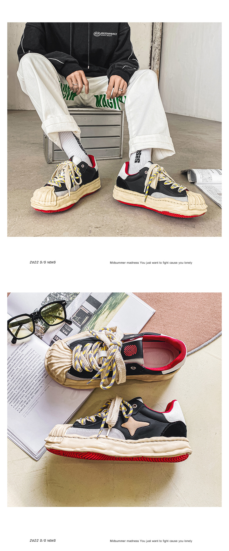 Neues Nischendesign: Sanyuan Kangyu Shell Head Dissolved Koreanische Sport- und Freizeit-Schnürschuhe mit dicker Sohle für Herren_voghion.com