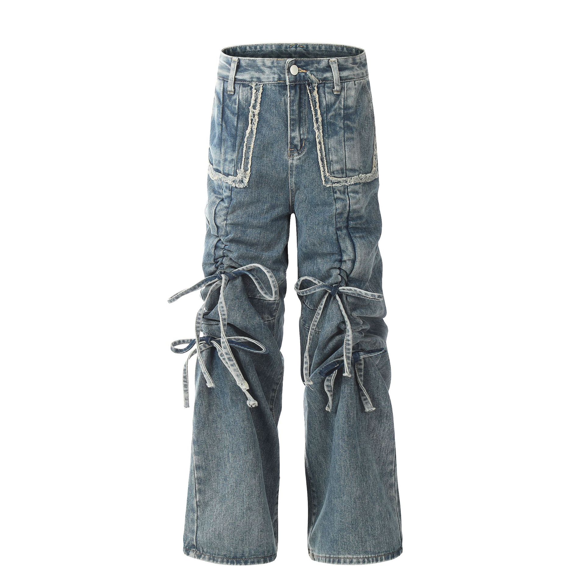 Vêtements pour hommes EONMODISH | Nouveau produit d'automne 2024 Pantalon de cow-boy délavé à l'eau à la mode American High Street_voghion.com