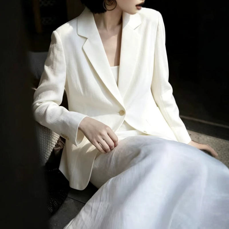 Summer Ultra-Thin Sun Protection Jacket, High-End Commuter Ramie Blend Three-Quarter Sleeve Single-Button Thin Slightly Loose-Fitting Blazer Summer Ultra-Thin Sun Protection Jacket, High-End Commuter Ramie Blend Three-Quarter Sleeve Single-Button Thin Slightly Loose-Fitting Blazer