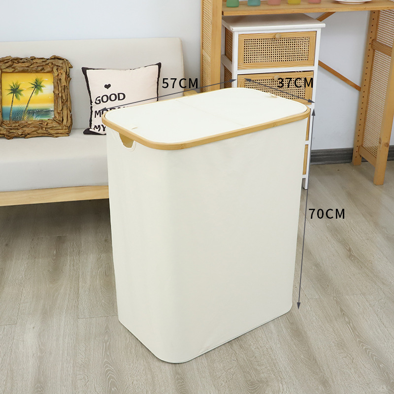 Cesta de ropa sucia de bambú transfronteriza Cesta de almacenamiento de ropa para el hogar Tela Oxford impermeable Cesta de ropa sucia plegable de gran capacidad con doble apertura