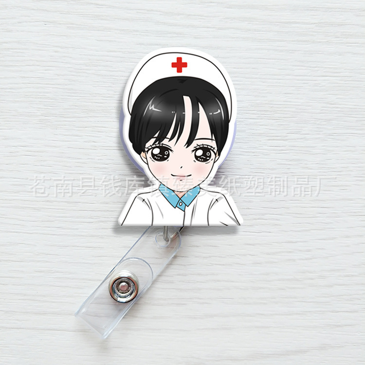 Nueva linda moda coreana de dibujos animados hebilla fácil de tirar tarjeta de trabajo clip de insignia certificado hebilla telescópica clip de insignia al por mayor