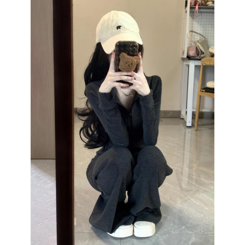 韩系显瘦运动套装女秋立领卫衣学生韩版时尚宽松阔腿裤休闲两件套|undefined