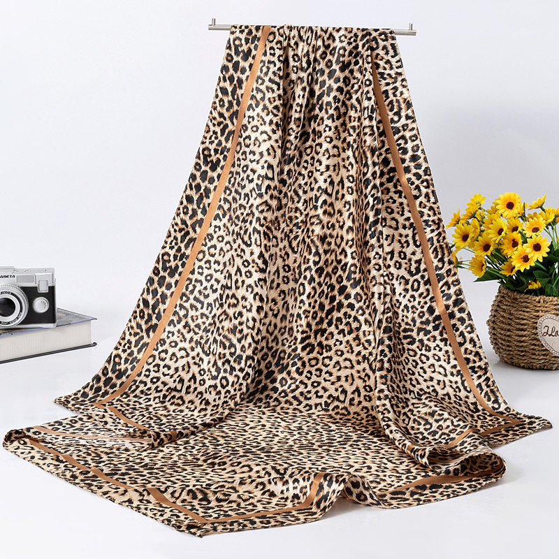 New European and American leopard print large square scarf 90 silk scarf fashion Joker ladies printed scarf factory direct wholesale shawl