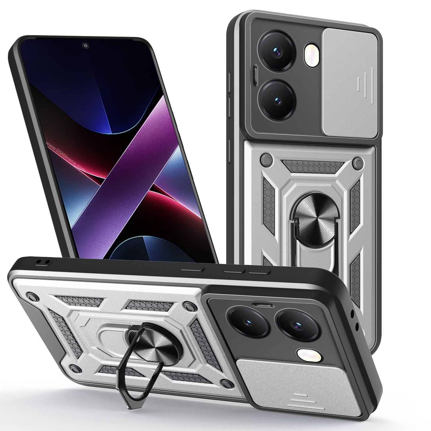 Caso de teléfono móvil de ventana de empuje POCO X7PRO TPU + PC armadura de protección contra caídas soporte de anillo de carga de absorción magnética
