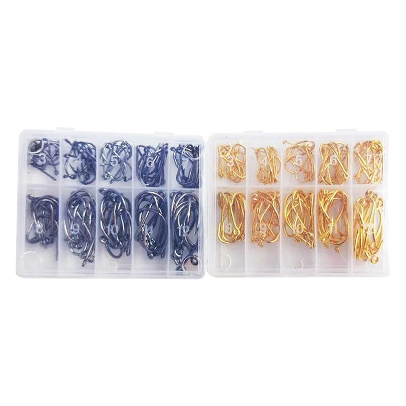 100 Pieces of Fishing Hooks in a Box, Fishing Hook Tubes for Iseni 3-12 # Barbed Fishing Hook with Hole, Gold and Black Small Accessory.