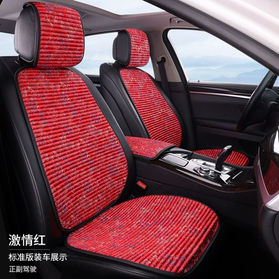 All Seasons, Linen Seat Cushion, Seat cushion, seat cover - passion-red-embroidered-driver-passenger-2-seater-2-backrest-standard-edition