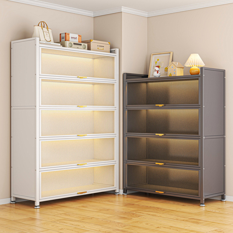 Steel Bookcase Storage Cabinet with Door Household Children's Bookshelf Living Room Integrated Wall-To-Ceiling Multi-Layer Dust-Proof Storage Cabinet