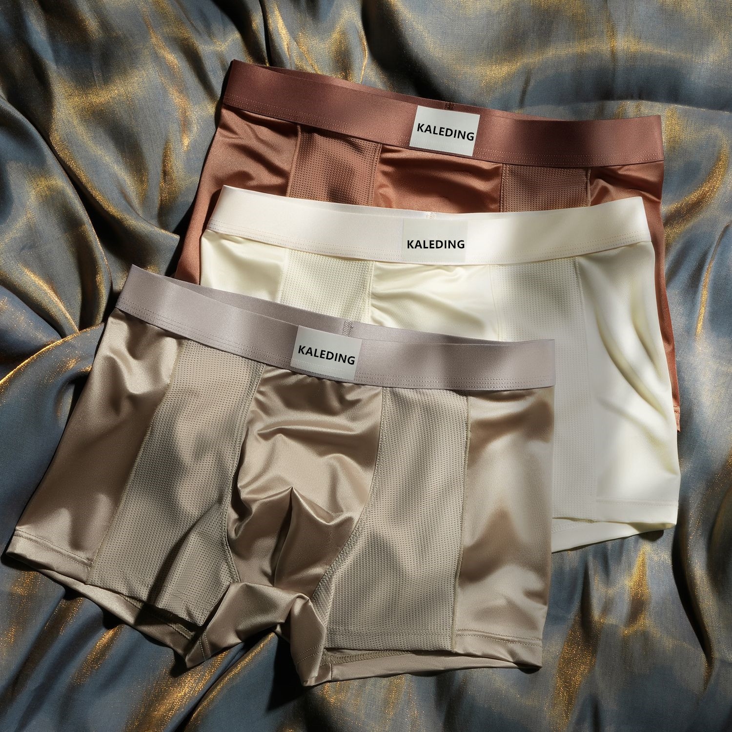 Light Luxury Satin Air-Conditioned Ice Silk Men's Underwear Summer Soft Silky Breathable Boxer Briefs Nude Mid-Waist Boxer Briefs
