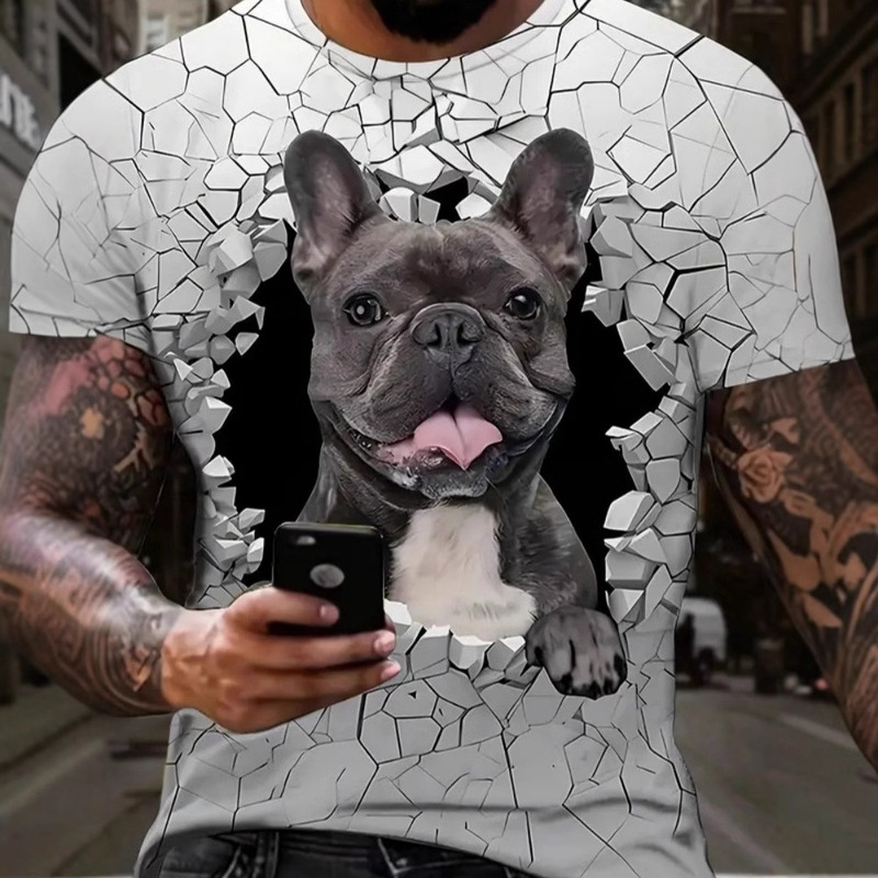 2025 Summer New Wholesale Cross-Border 3D Digital Printing Short-Sleeved T-Shirt Cute Animal Pattern Men's Tops