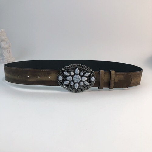 Vintage Western-style White Gemstone Women's Belt Accessories—Stylish & Unique Leather Belt for Jeans, Directly from Manufacturer