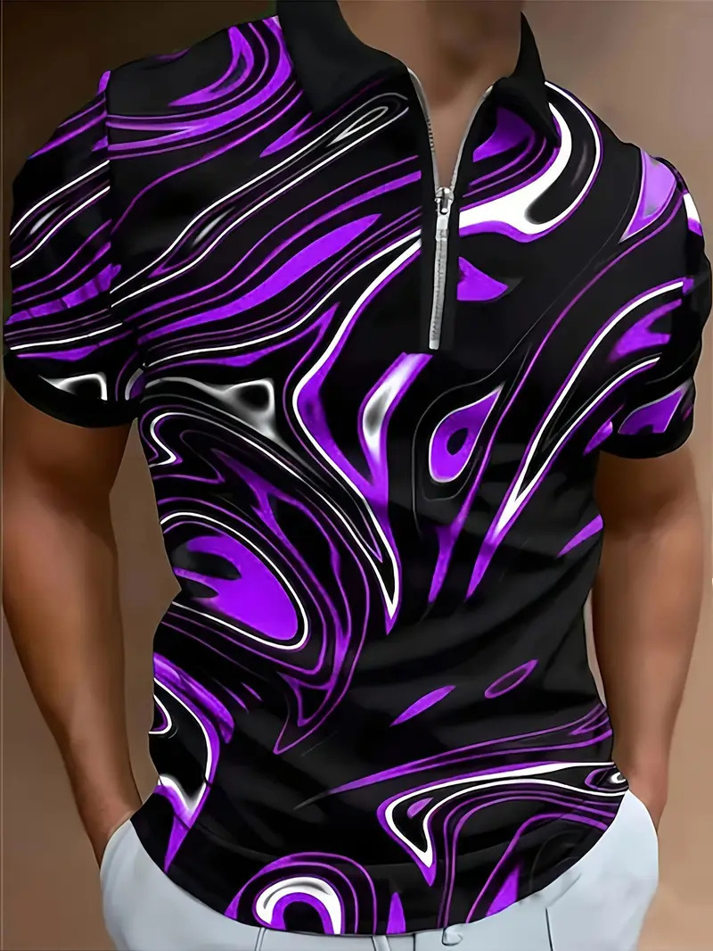 Verano nuevo estilo hombre 3D impresión digital deporte colorido manga corta solapa cremallera camisa POLO13
