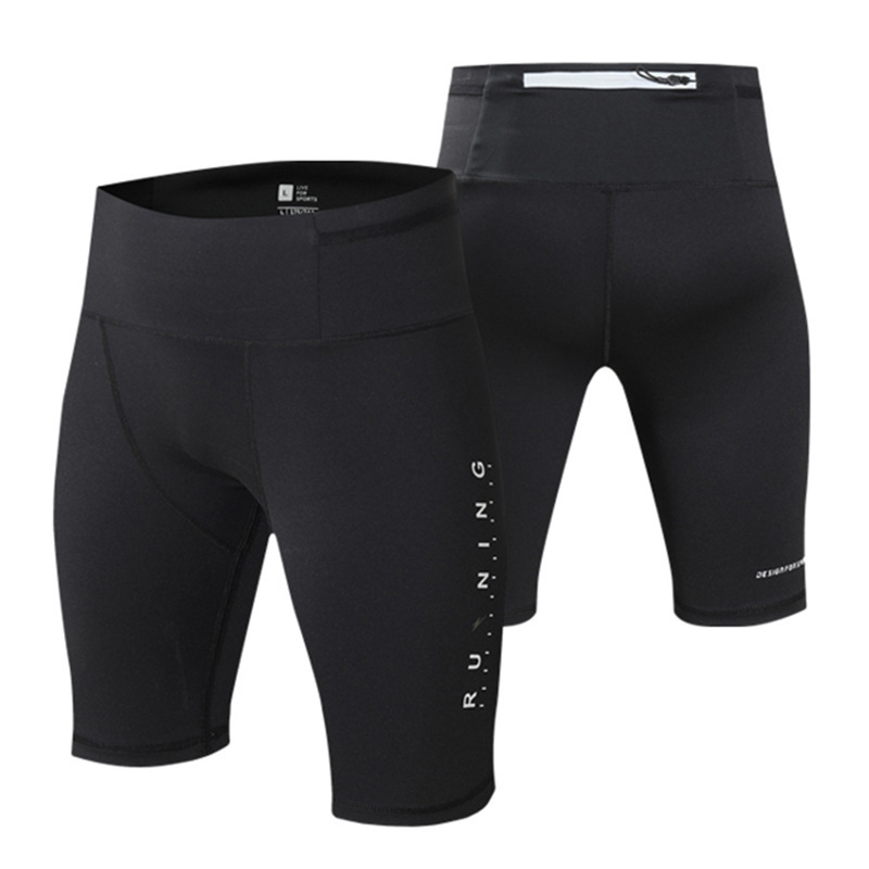 (No Restock) Running Shorts Unisex High-Elastic Compression Pants Tight-Fitting Pants Five-Point Sports Pants with Phone Pocket