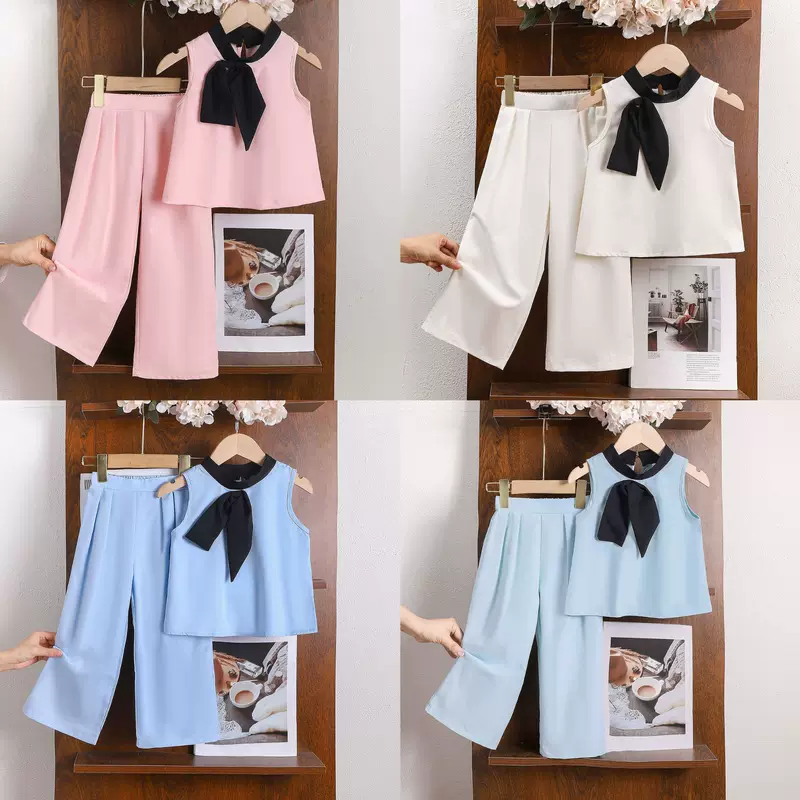 Summer multicoloured set, trousers sleevless, European style, wholesale, round collar, oversize