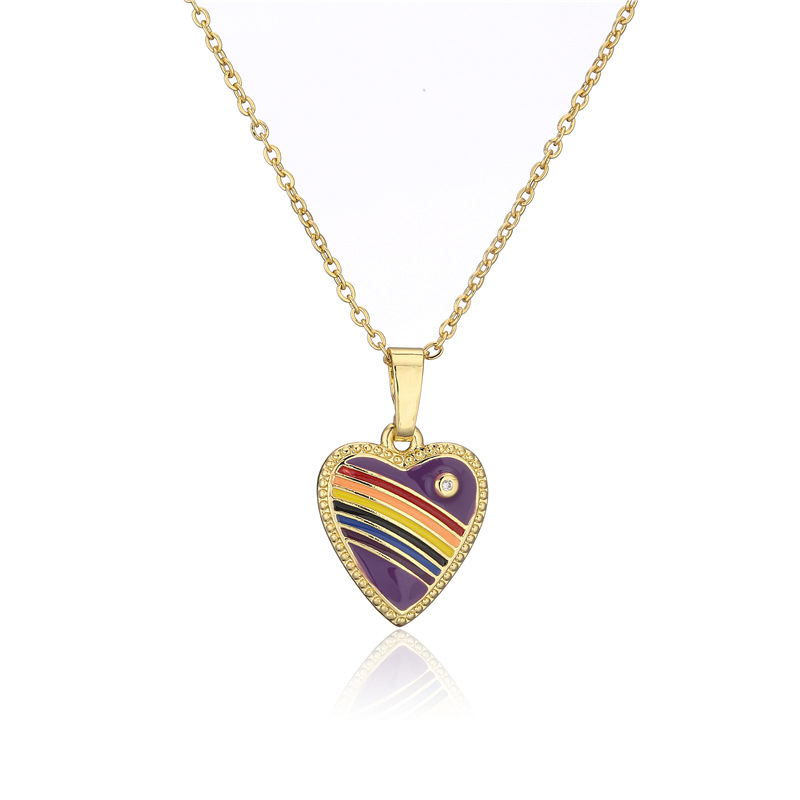 18k Fashion Rainbow Color Dripping Heart Inlaid Zircon Copper Necklace Wholesale Nihaojewelry display picture 8