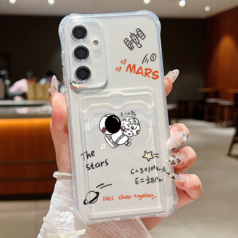 三星插卡手机壳适用于S26卡通宇航员S25edge四角防摔A53透明保护