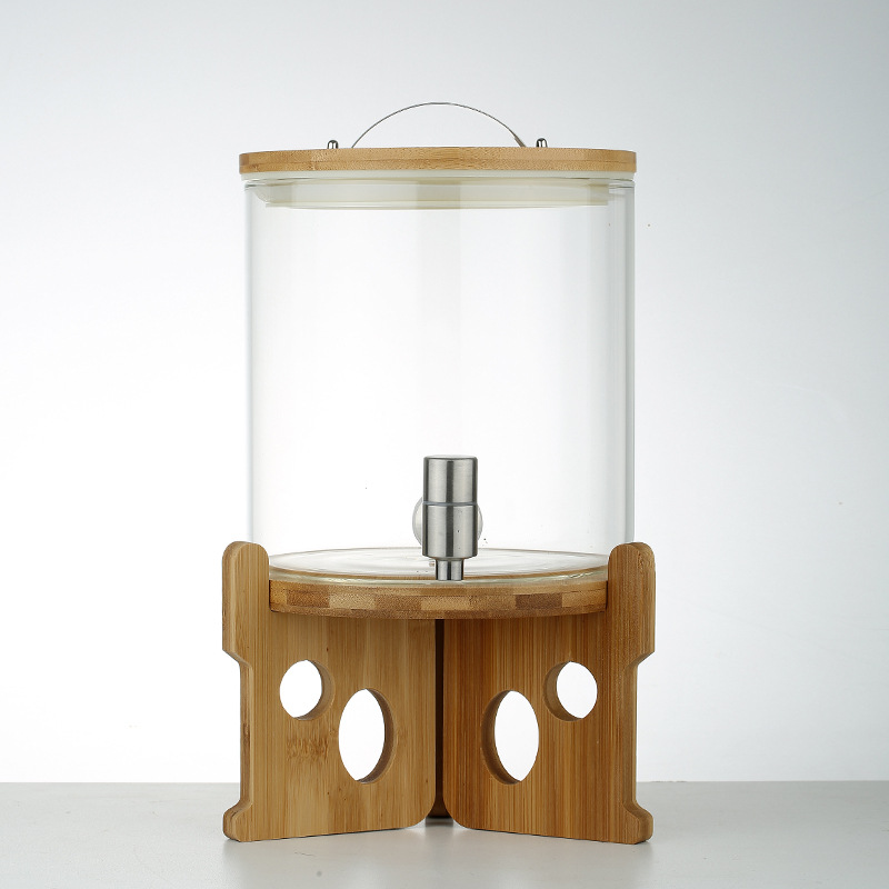 Gran capacidad de vidrio de borosilicato comercial de autoservicio de cola Cubo de jugo de limón hogar tanque de agua fría con grifo Cubo de vino